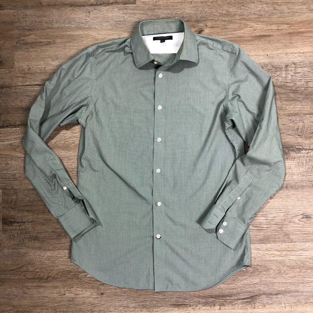 Banana Republic Slim Fit Men’s Dress Shirt, Green and White Size S